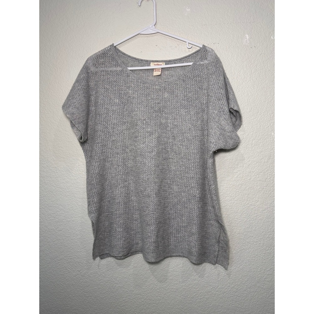 100% Cashmere Sundance Knit Sweater Top Short Sleeve Gray Size M